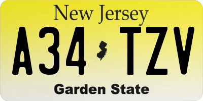 NJ license plate A34TZV