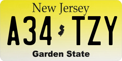 NJ license plate A34TZY