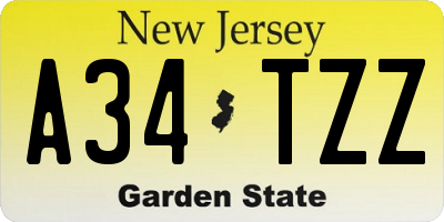 NJ license plate A34TZZ
