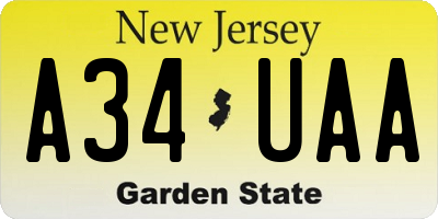 NJ license plate A34UAA