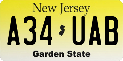 NJ license plate A34UAB