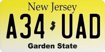 NJ license plate A34UAD