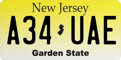 NJ license plate A34UAE