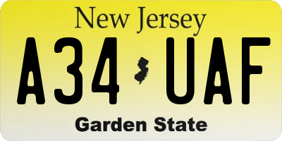 NJ license plate A34UAF