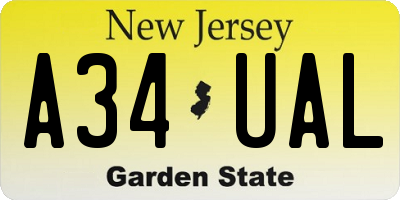 NJ license plate A34UAL