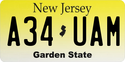 NJ license plate A34UAM