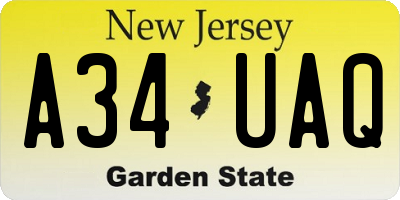 NJ license plate A34UAQ
