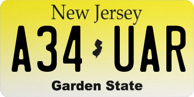 NJ license plate A34UAR