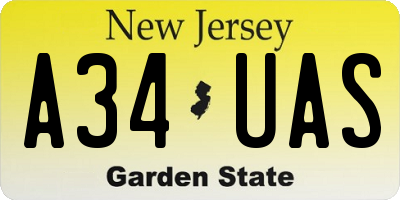 NJ license plate A34UAS