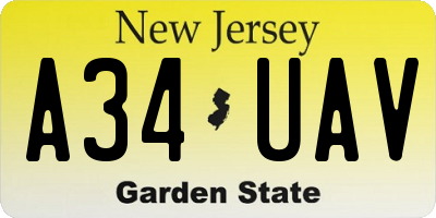 NJ license plate A34UAV
