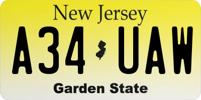NJ license plate A34UAW