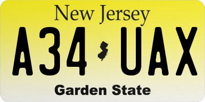NJ license plate A34UAX