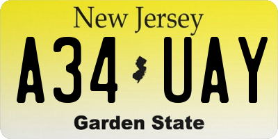 NJ license plate A34UAY