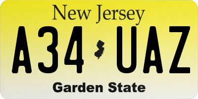 NJ license plate A34UAZ