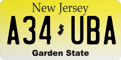 NJ license plate A34UBA