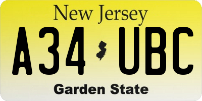 NJ license plate A34UBC