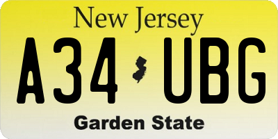 NJ license plate A34UBG