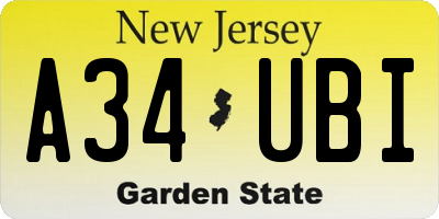 NJ license plate A34UBI