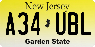NJ license plate A34UBL