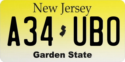 NJ license plate A34UBO