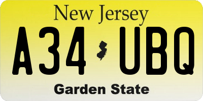 NJ license plate A34UBQ