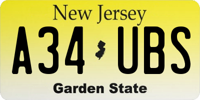 NJ license plate A34UBS