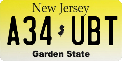 NJ license plate A34UBT
