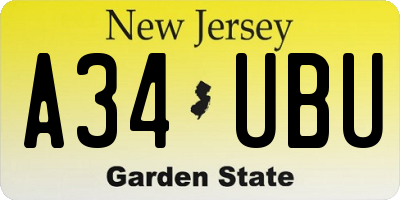 NJ license plate A34UBU