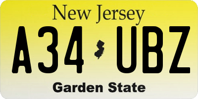 NJ license plate A34UBZ