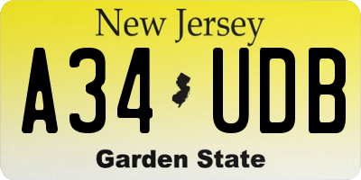 NJ license plate A34UDB