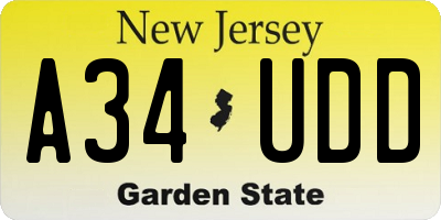 NJ license plate A34UDD