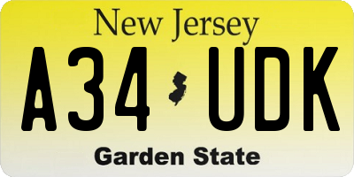 NJ license plate A34UDK