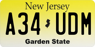 NJ license plate A34UDM