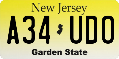 NJ license plate A34UDO