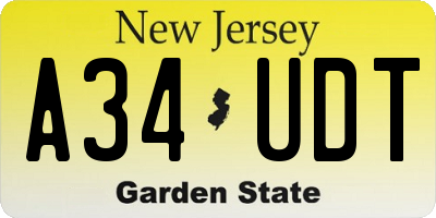NJ license plate A34UDT