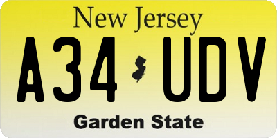 NJ license plate A34UDV