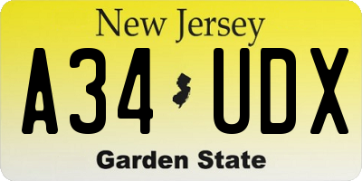 NJ license plate A34UDX