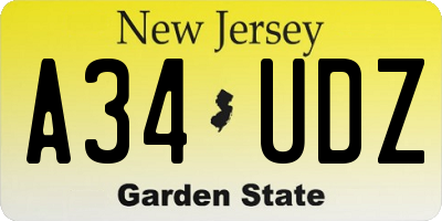 NJ license plate A34UDZ