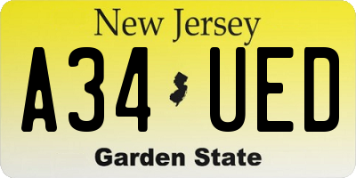 NJ license plate A34UED