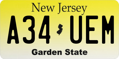 NJ license plate A34UEM