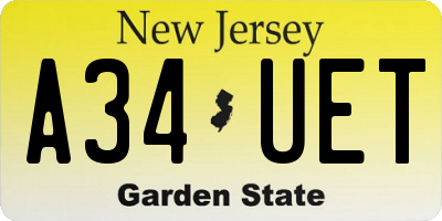 NJ license plate A34UET