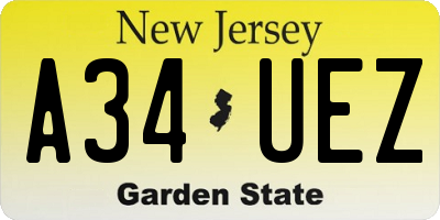 NJ license plate A34UEZ
