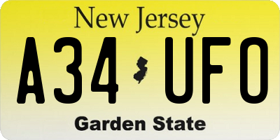 NJ license plate A34UFO
