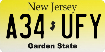 NJ license plate A34UFY