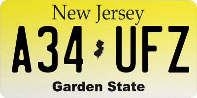 NJ license plate A34UFZ