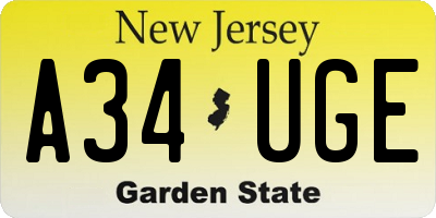 NJ license plate A34UGE