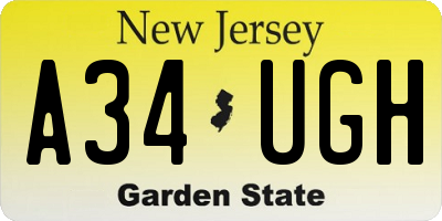 NJ license plate A34UGH