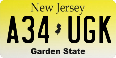 NJ license plate A34UGK