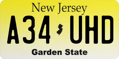 NJ license plate A34UHD