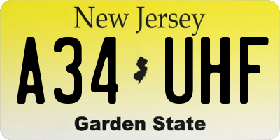 NJ license plate A34UHF